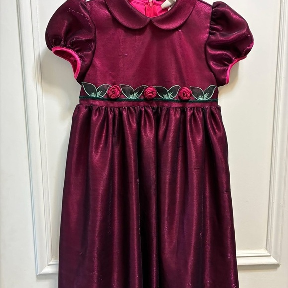 None Other - Vintage Burgundy Dress with Floral Accents